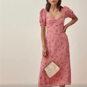 Reformation Floral Pink floral Puff Sleeve Dress NEW